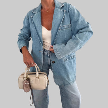 Casual Loose Washed out Blue Denim Women Blazer - Modestly Vogue